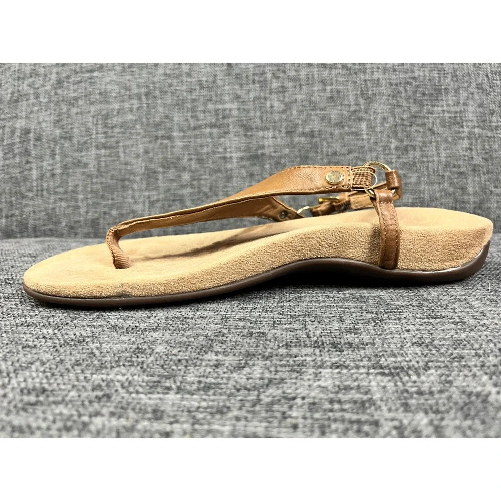 Vionic Kirra Tan Leather Backstrap Thong Sandals Womens 7 Orthotic Support